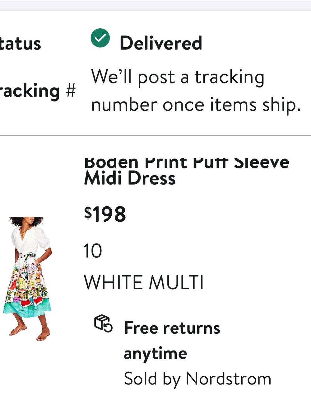 Boden Print Puff Sleeve Midi Dress 10 - Picture 8 of 8
